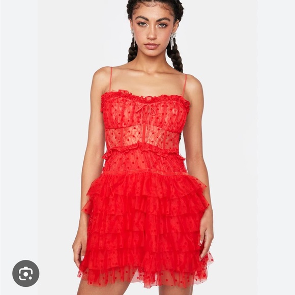 For Love and Lemons ๐๐๐ Jules Mini Dress in Red corset layered dress - Picture 2 of 9